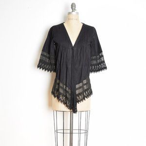 Ivy Jane top black cotton crochet jacket blouse shirt hippie boho babydoll S